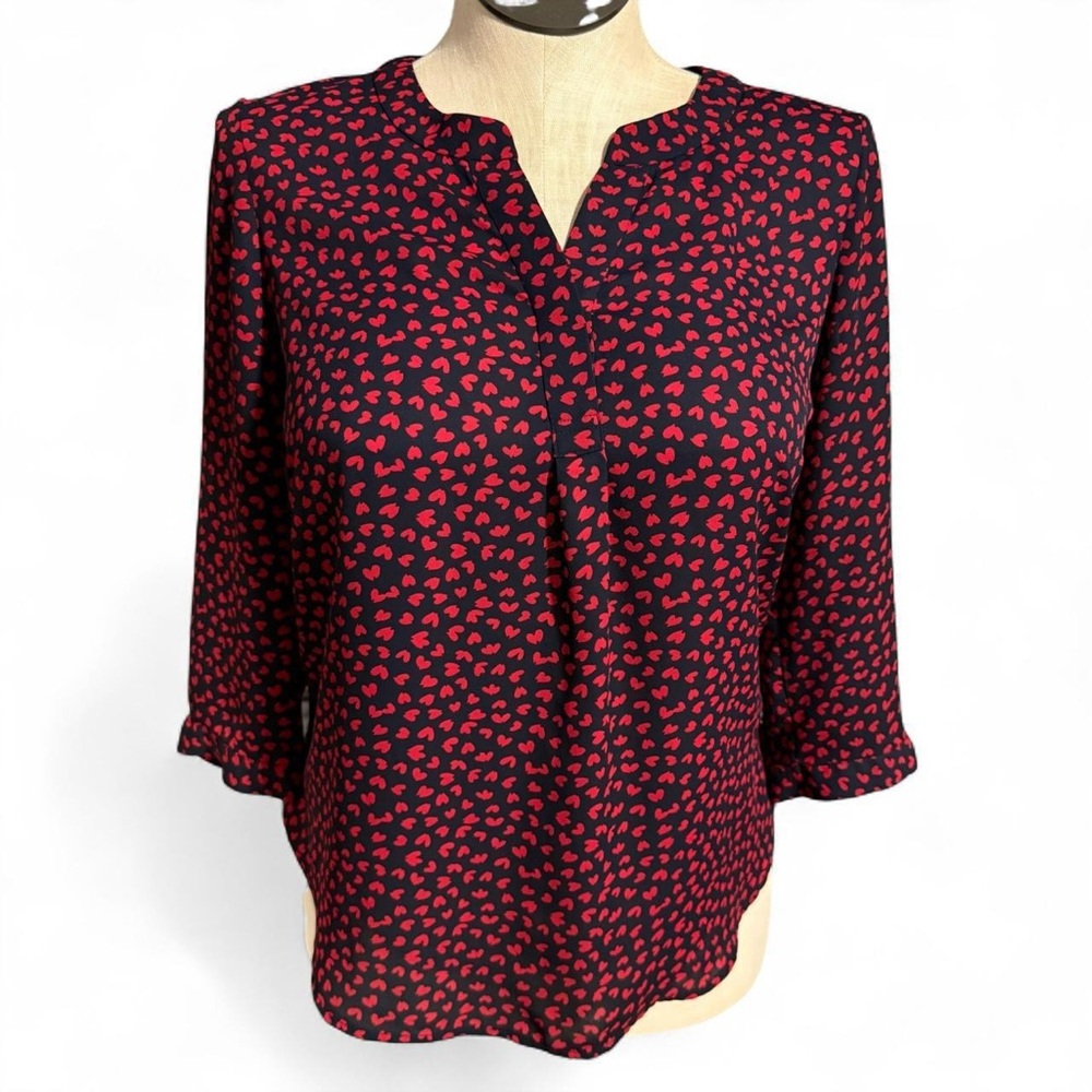 Talbots Petite Small Red and Black Patterned Blouse